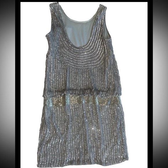 Adrianna Papell Silver Sequined Semi Formal Mini Dress Sleeveless Size 2 - Picture 9 of 10